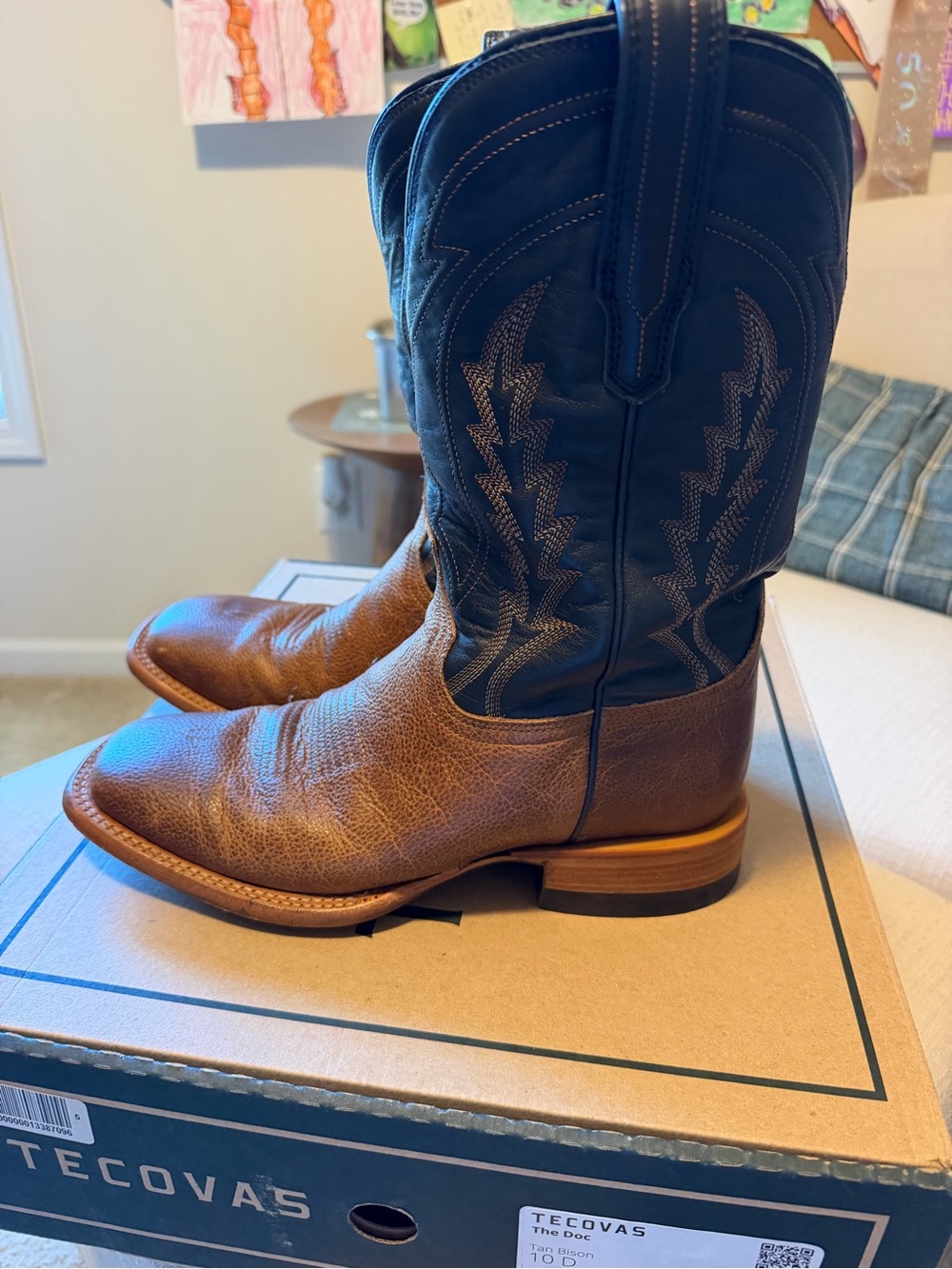 Tecovas Men's Two-Tone Brown Leather Foot with Black Shaft Western Boots